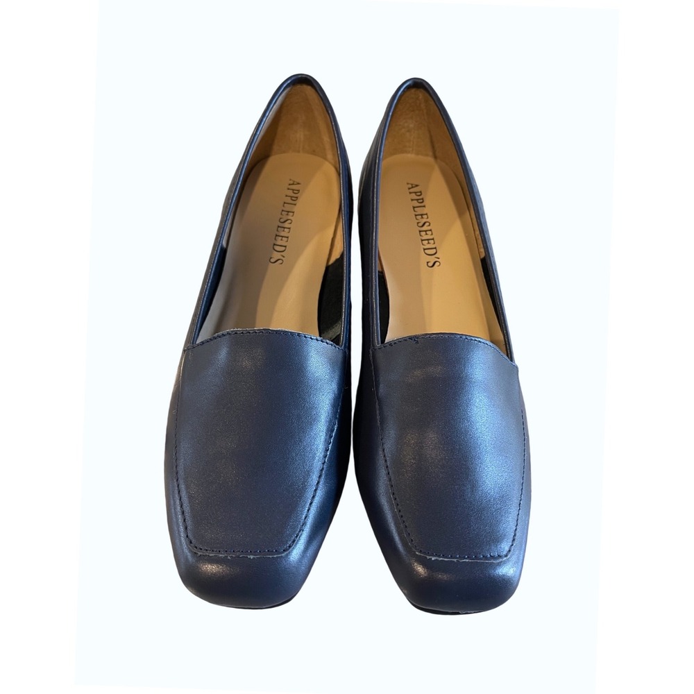 Appleseed's Loafers Women 9.5N Navy Blue Classic Preppy Leather Square Toe Flats